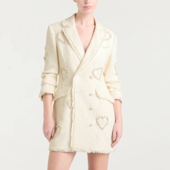 BEST NWT Cinq a Sept 5a7 Beaded Heart Joel Mini Dress - Gardenia Ivory Tweed - Picture 5 of 9